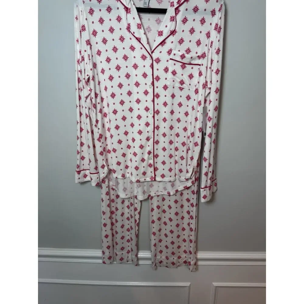 Nordstrom Ivory Stamped Snowflake 2 Piece Pajama Set Sz S NWT
